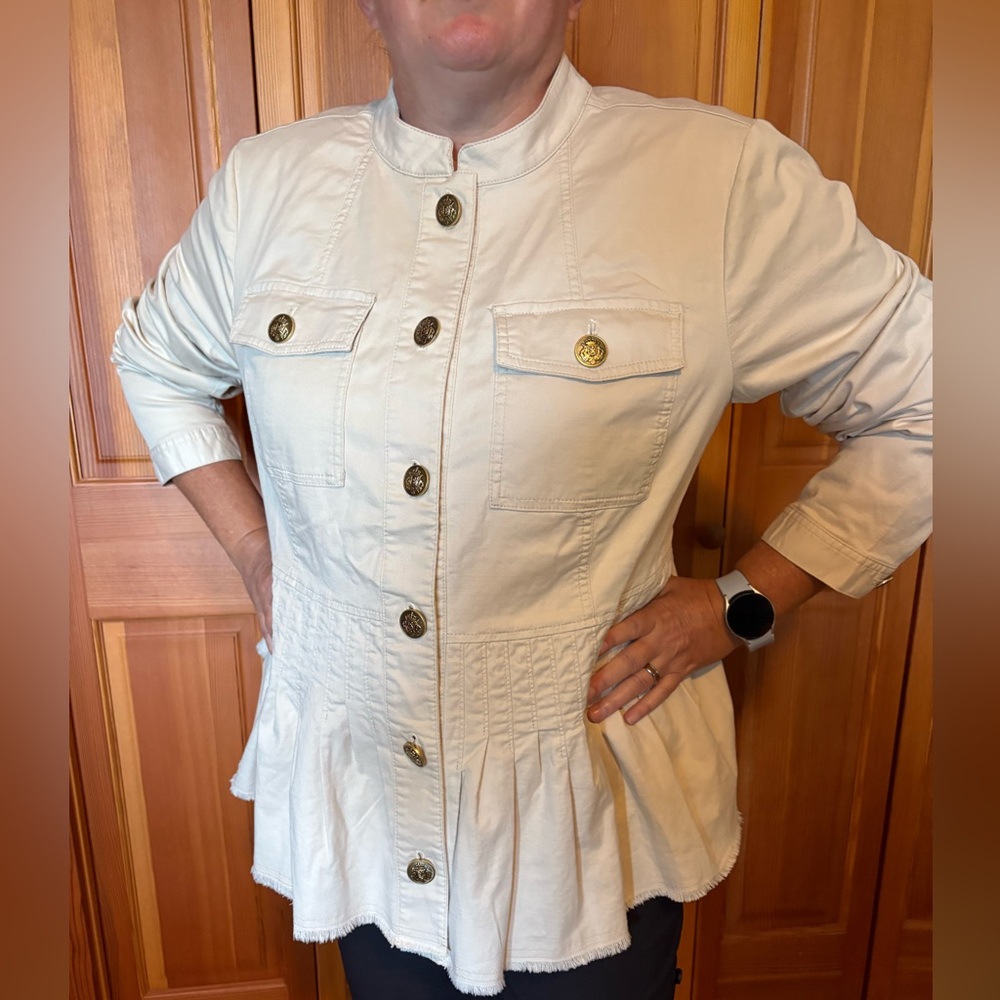 J. Jill Cream Utility Jacket with Peplum Hem - Picture 6 of 8